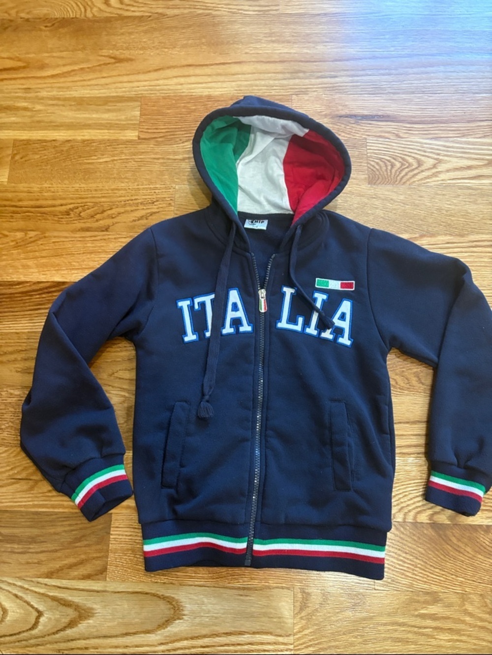 Chip Navy Kids Zip-Up Hoodie jacket  ITALIA monogram / Flag / pockets size 7/8
